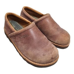 Simple Unclog Leather Style 2008 Closed Mule Slip On Men's 6.5 Brown Comfort